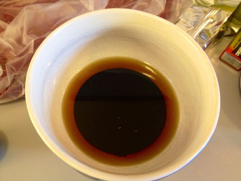 In a bowl mix sesame oil and chinese soy.