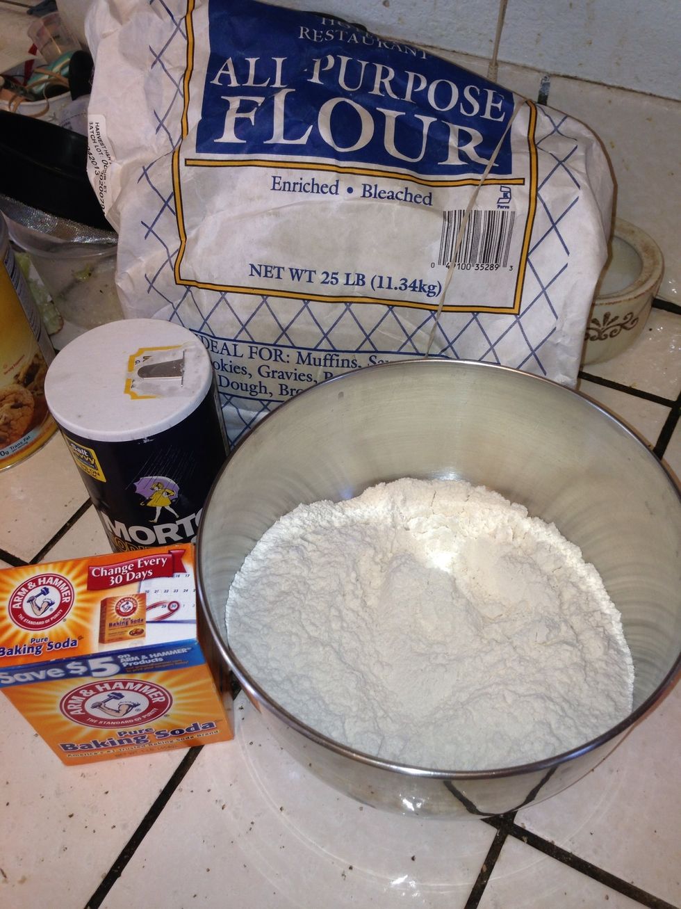 In a bowl mix the flour salt and baking soda, make sure and stir though my to ensure ingredients have combined completely
