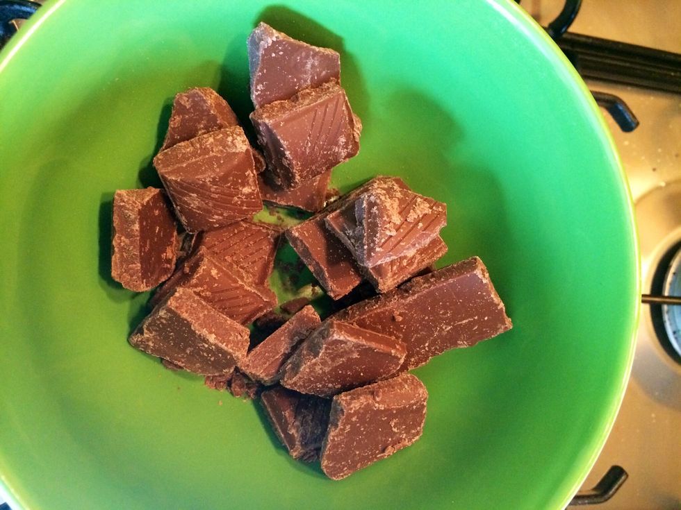 In a bowl over water melt the chocolate.