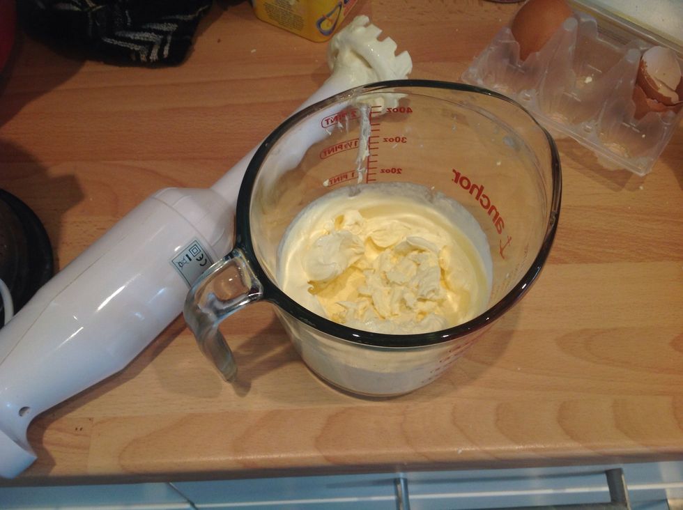 In a bowl whisk 300ml of double cream until thick