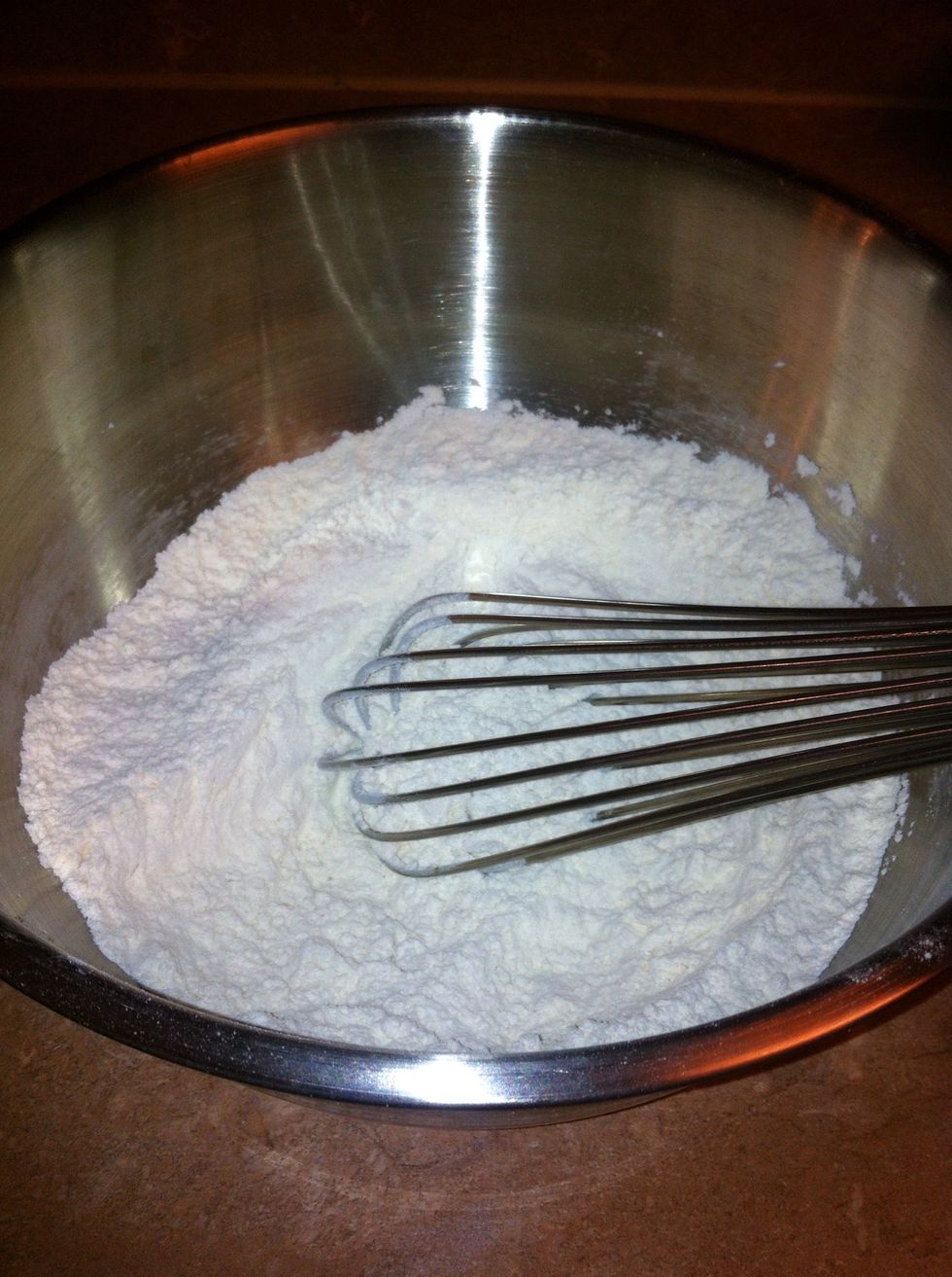 In a bowl whisk: flour, baking powder, and salt together. Set aside.