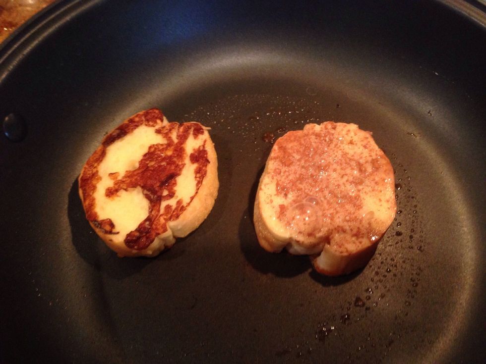 In a buttered skillet, fry each side until brown.