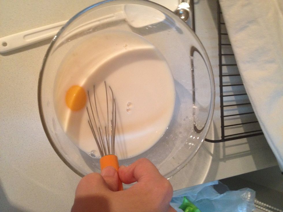 In a clean bowl mix milk water sugar salt and egg together. If u cut down the portion, substitute water with egg by weight. Large egg weight 55 g. Milk here is 1/2cup and 1 cup water.