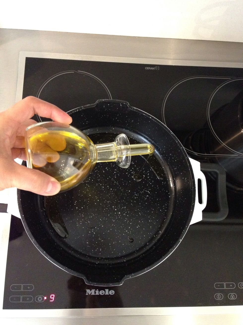 In a deep skillet put the olive oil and put on high heat
