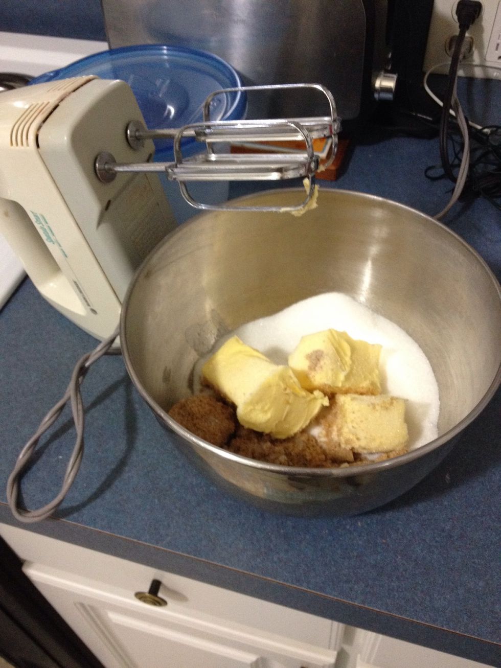 In a different bowl cream the crisco, brown sugar, sugar and vanilla