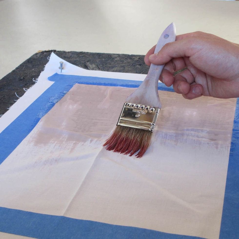 In a dimly lit indoor environment brush your Inkodye onto your fabric. You do not want to soak your fabric but simply make sure the whole surface is covered with a nice even coat.