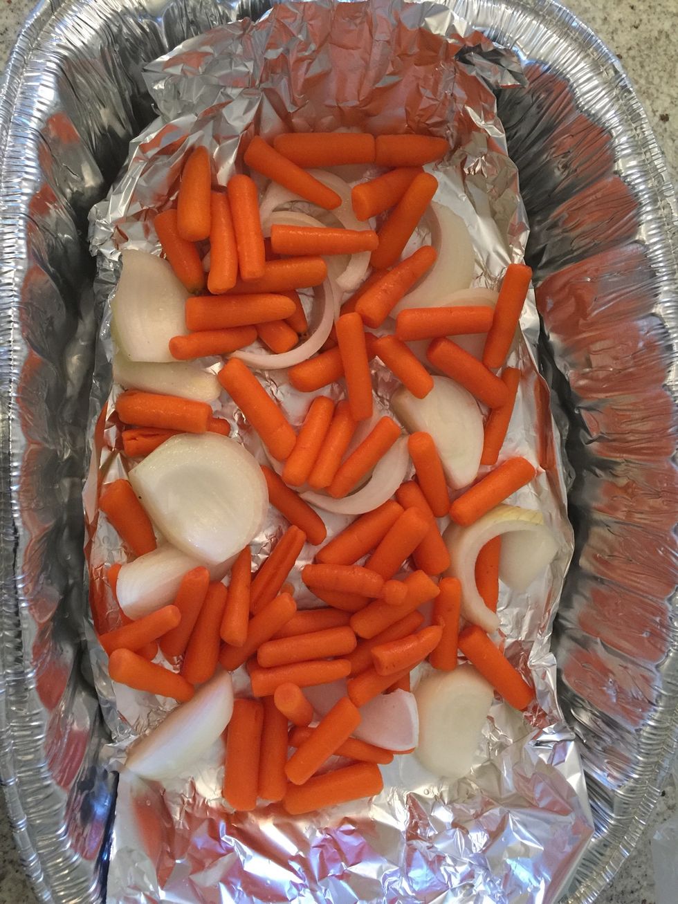 In a foil tray, add any vegetable you like