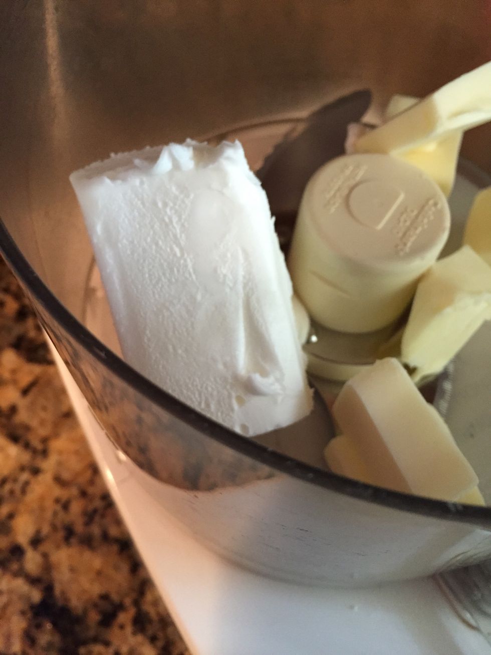 In a food processor, add 7 TB of shortening and 5 TB butter