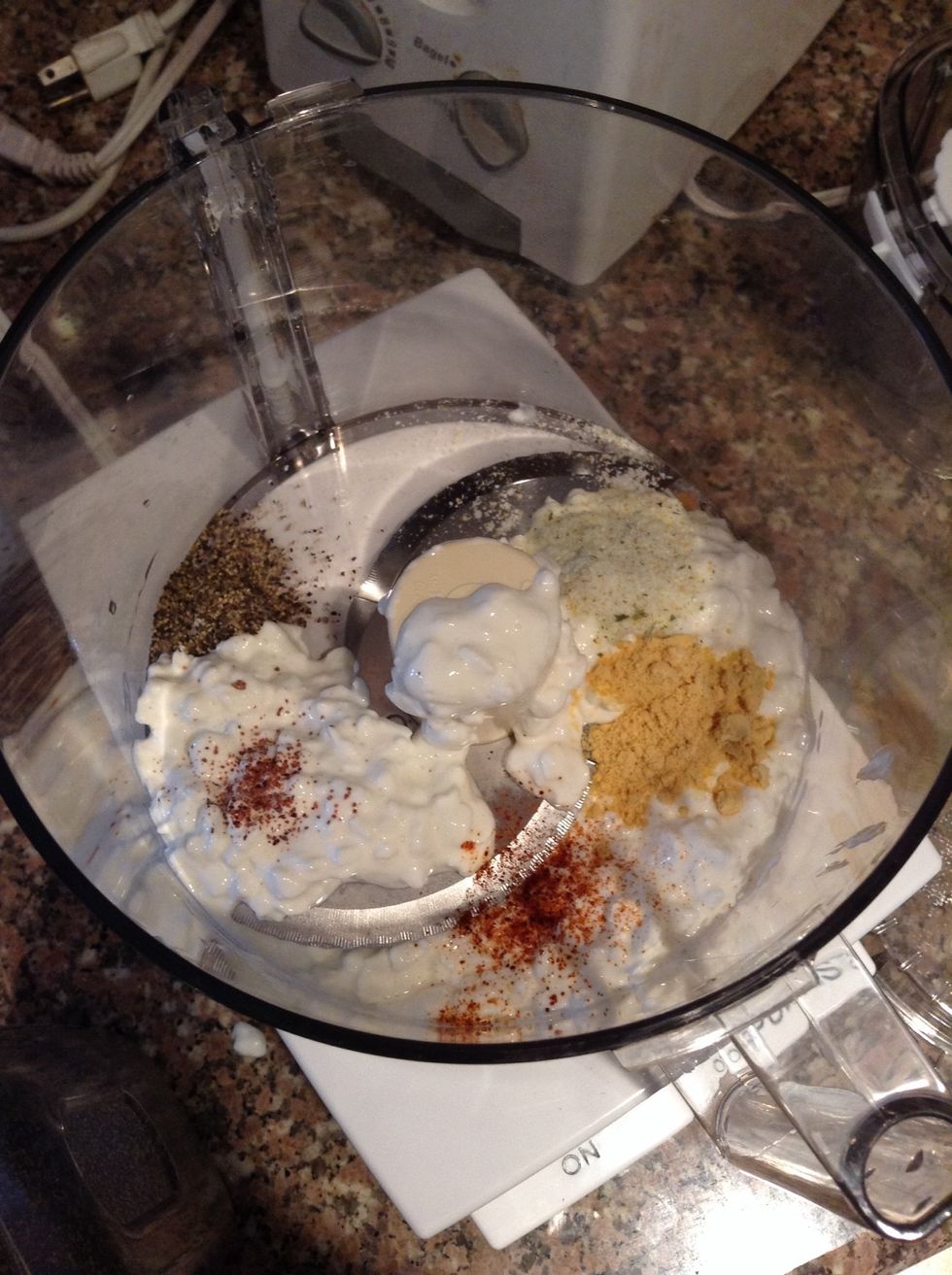 In a food processor blend cottage cheese and dry spices.
