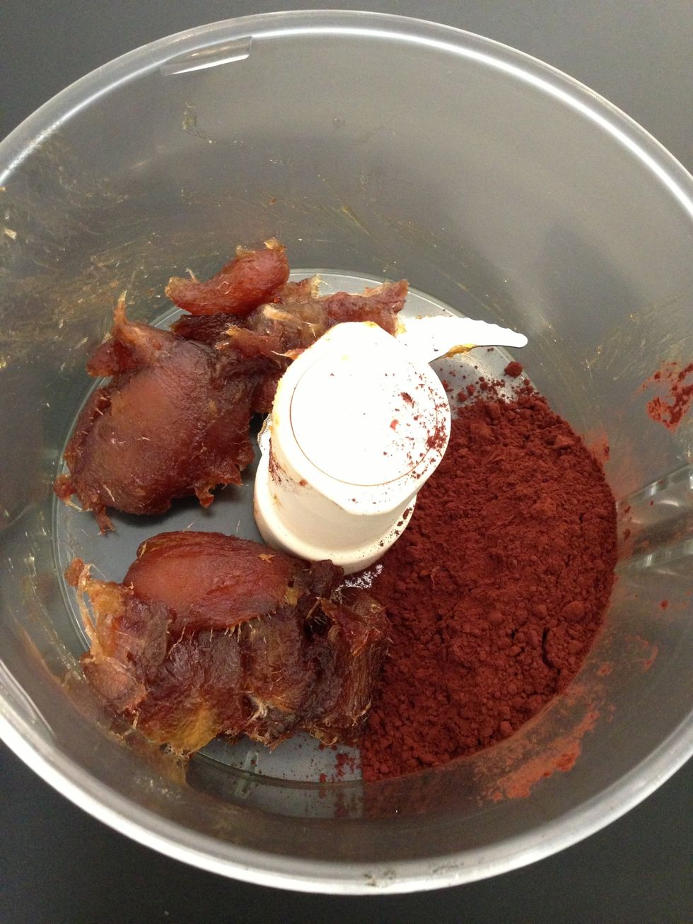 In a food processor put the two ingredients. The mixture is quiet thick. While the processor is on drizzle the liquid check consistency. You can always add water later any time