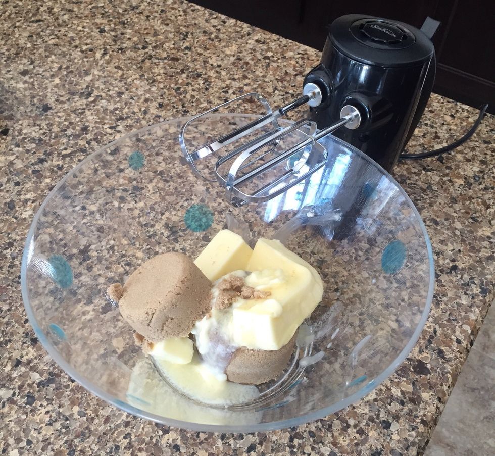 In a large bowl, add the salted butter, light brown sugar, and vanilla extract.