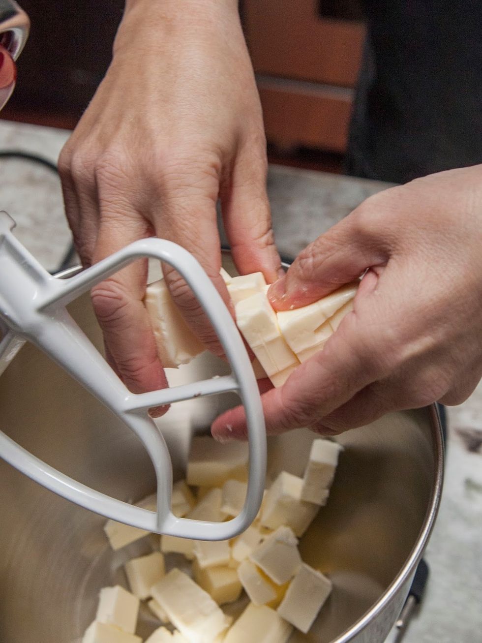 In a large bowl, or a stand mixer mix together the softened butter...