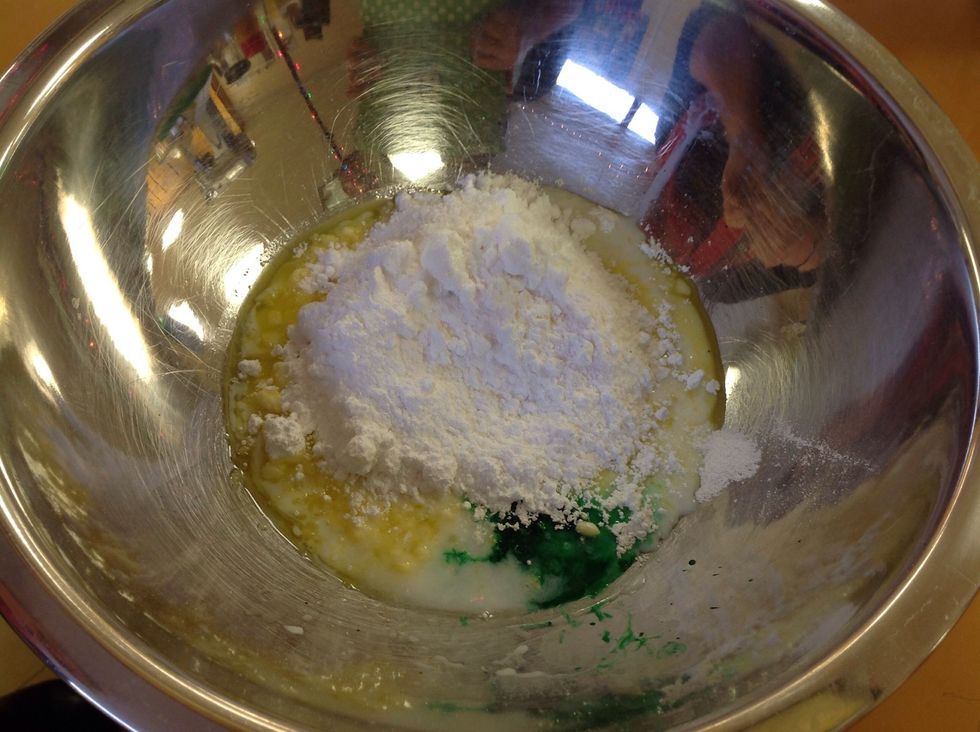 In a large bowl put all the filling ingredients in at one time. Use only 2-3 drops of the green food coloring in the filling. Peanut butter groups same process with different ingredients.