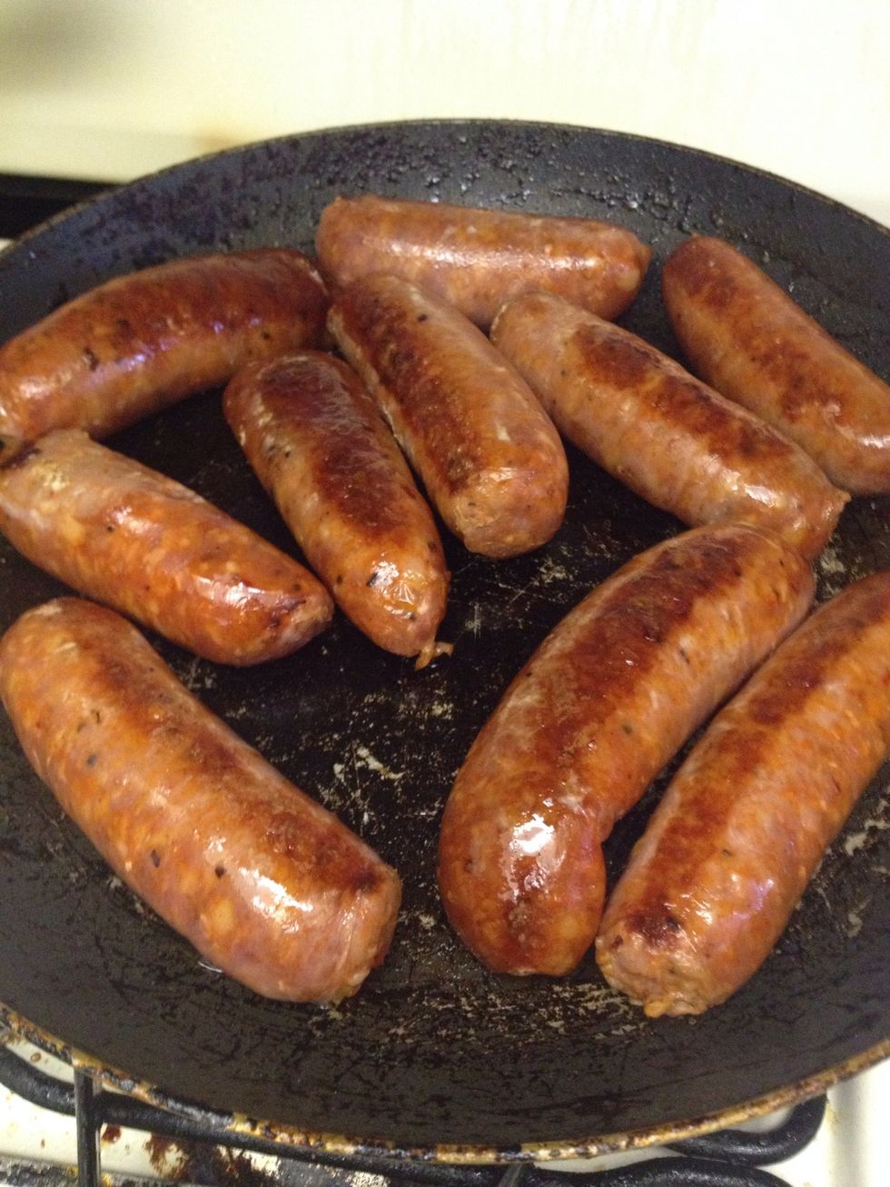 In a large skillet, brown sausage on each side. (Sausage does not have to be cooked through)