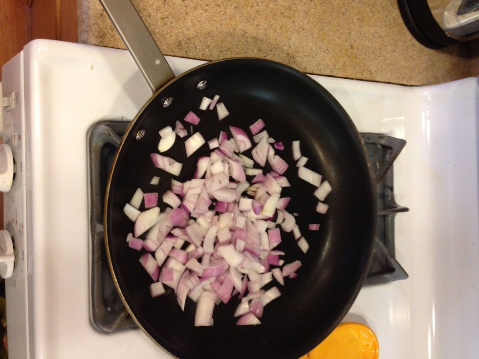In a large skillet, heat a splash of olive oil and add the onions.
