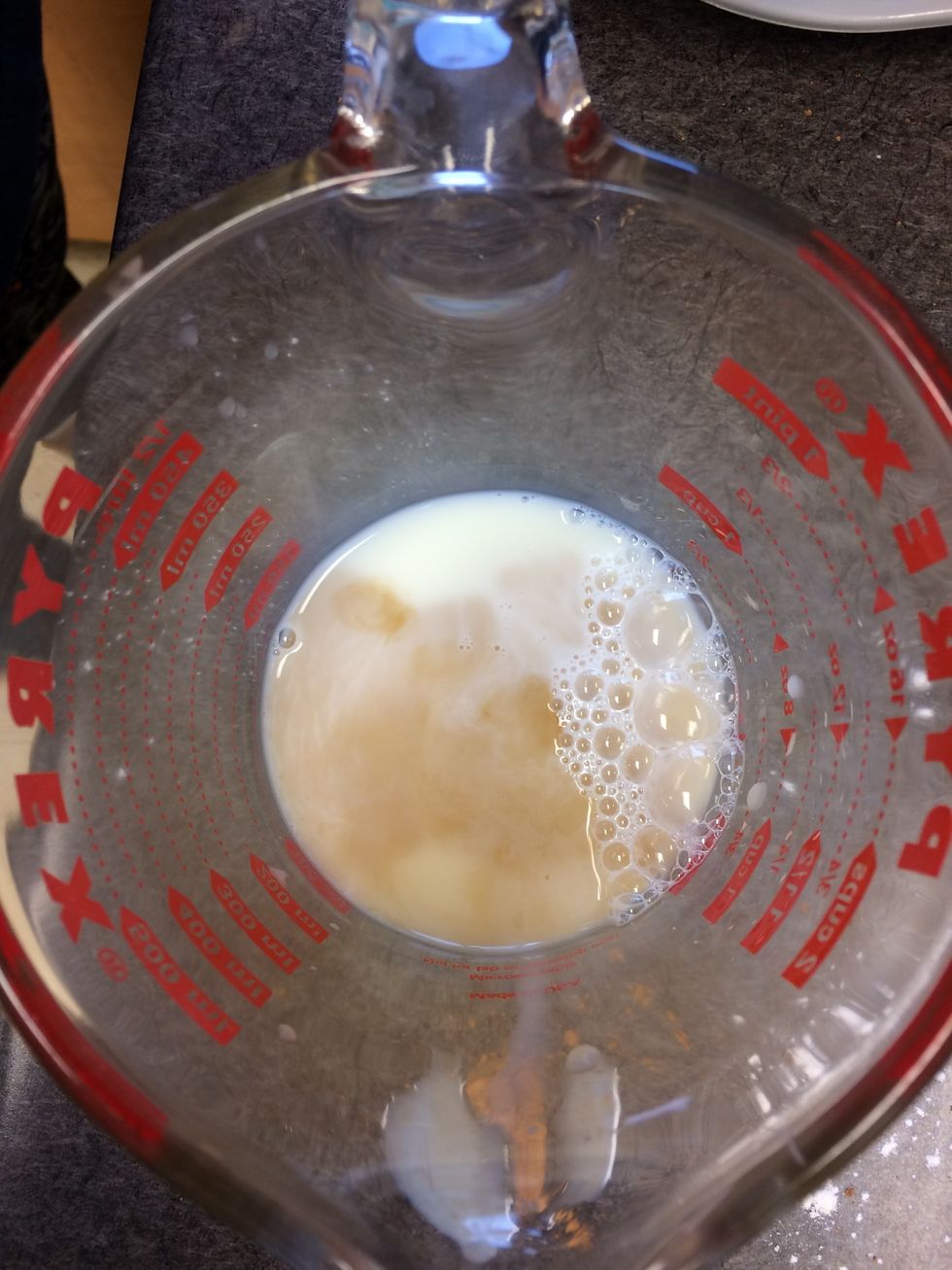 In a liquid measuring cup, mix milk and vanilla extract and set aside