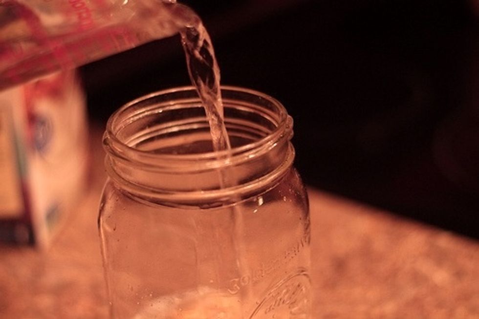In a mason jar, add 1 cup of unsweetened almond milk