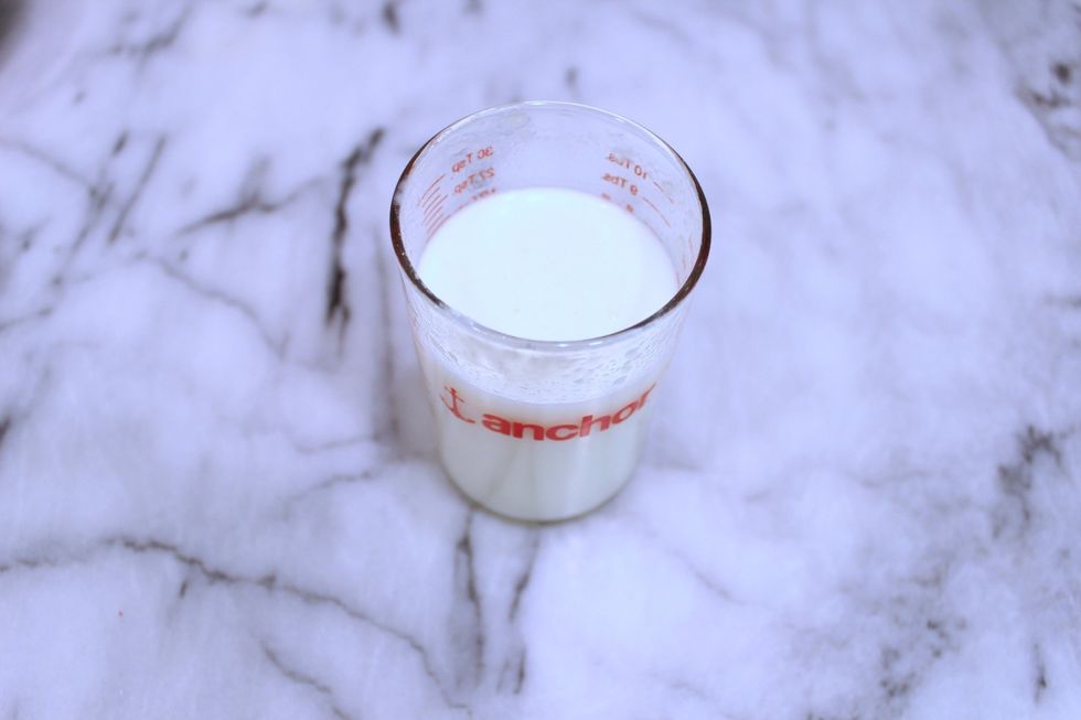 In a measuring cup, stir the salt into the buttermilk. Set aside.