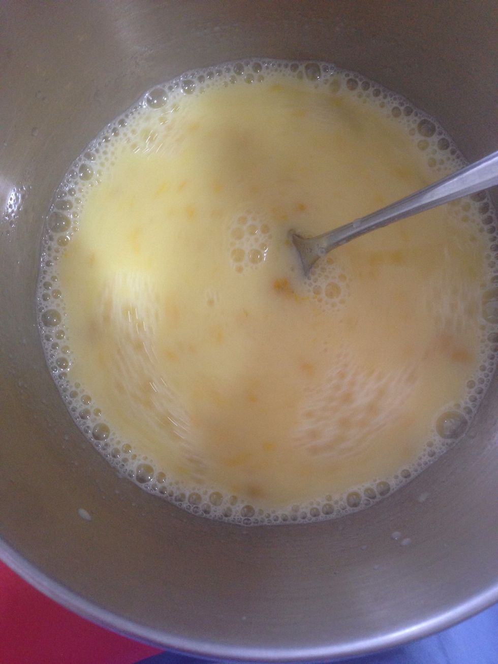 In a medium bowl, combine 2 eggs, 1.5 cups orange juice and 2 tbsp orange zest.