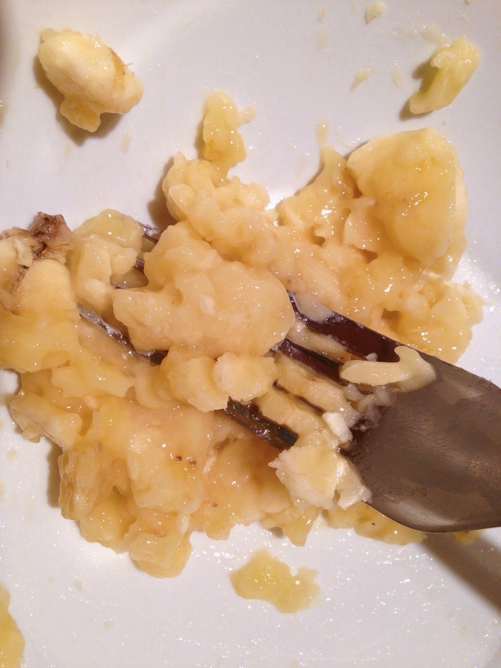 In a medium bowl, mash your bananas with a fork or potato masher. It's okay if it's still a little chunk!