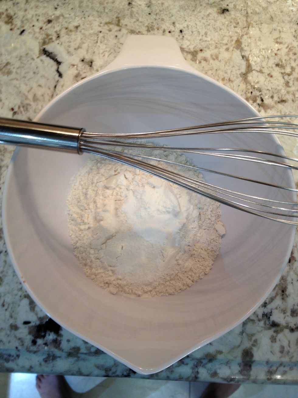 In a medium bowl whisk together the flour, baking powder, baking soda, cream of tartar, and salt. Set aside.