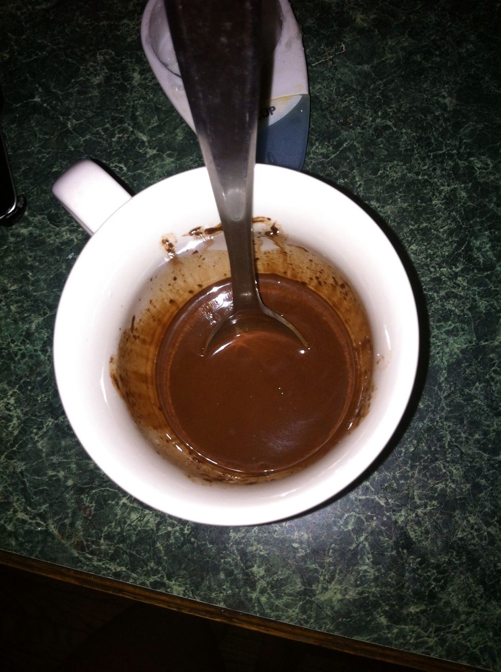 In a microwaveable safe bowl or mug, melt your dark chocolate chips and coconut oil for a few seconds, and occasionally stir if it's not completely melted \ud83d\udc4d\ud83c\udffc