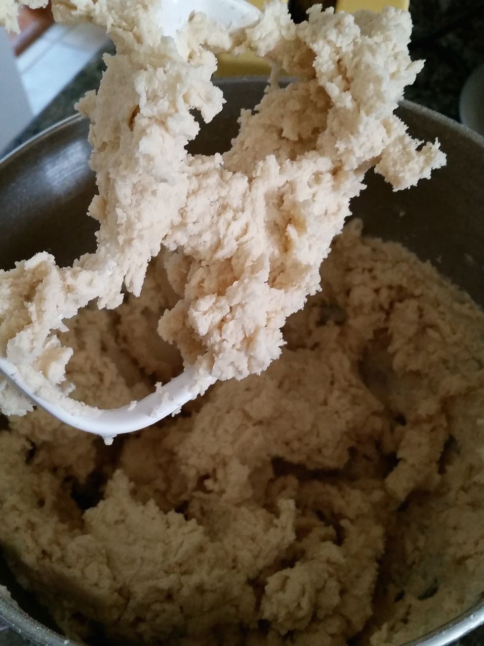 In a mixer beat butter until smooth. Add in sugar and then eggs. Mix in vanilla, followed by baking soda, salt and all purpose flour.