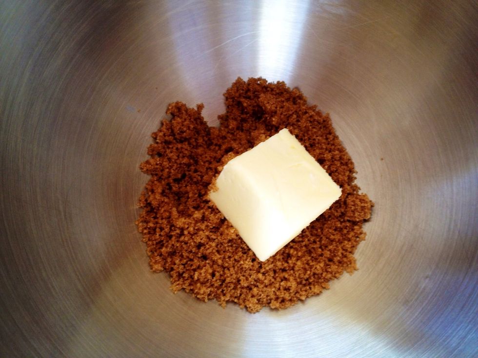 In a mixer bowl, add the butter and brown sugar.