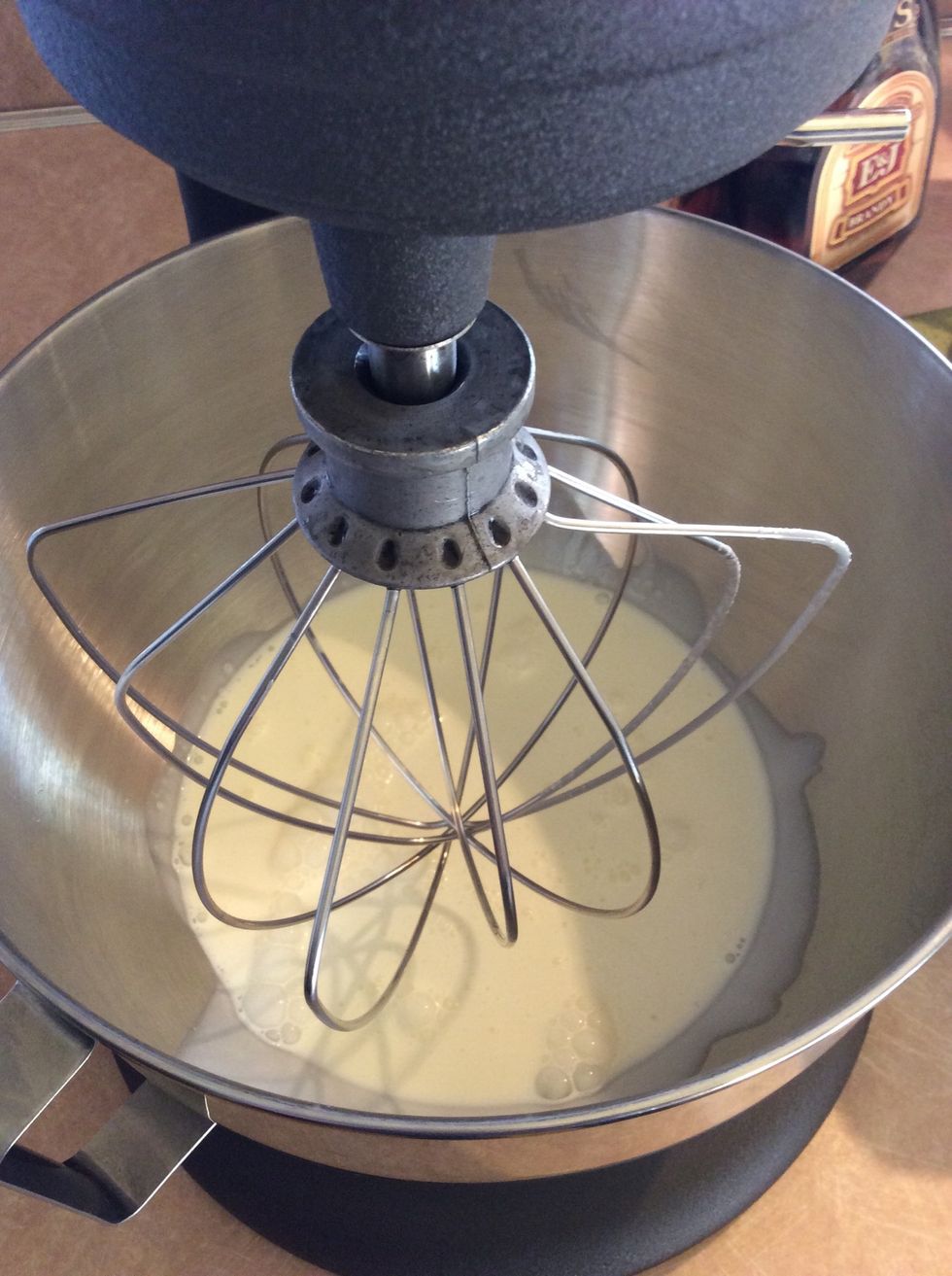 In a mixing bowl and fitted with a wire whip add 2 cups heavy cream ...