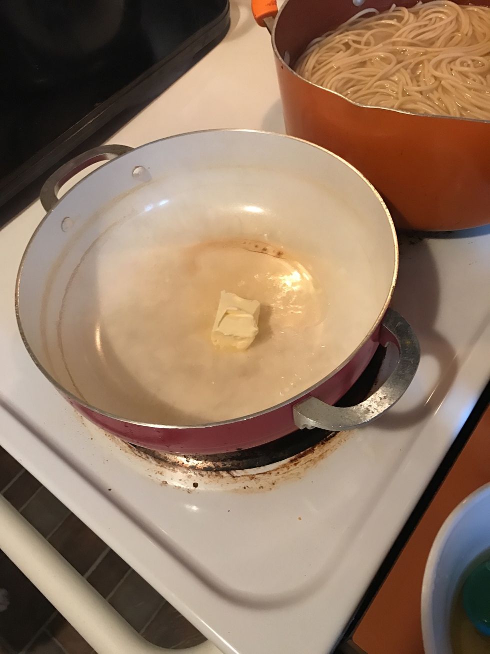 In a pan add some butter. Don't let burn then add the blender mix