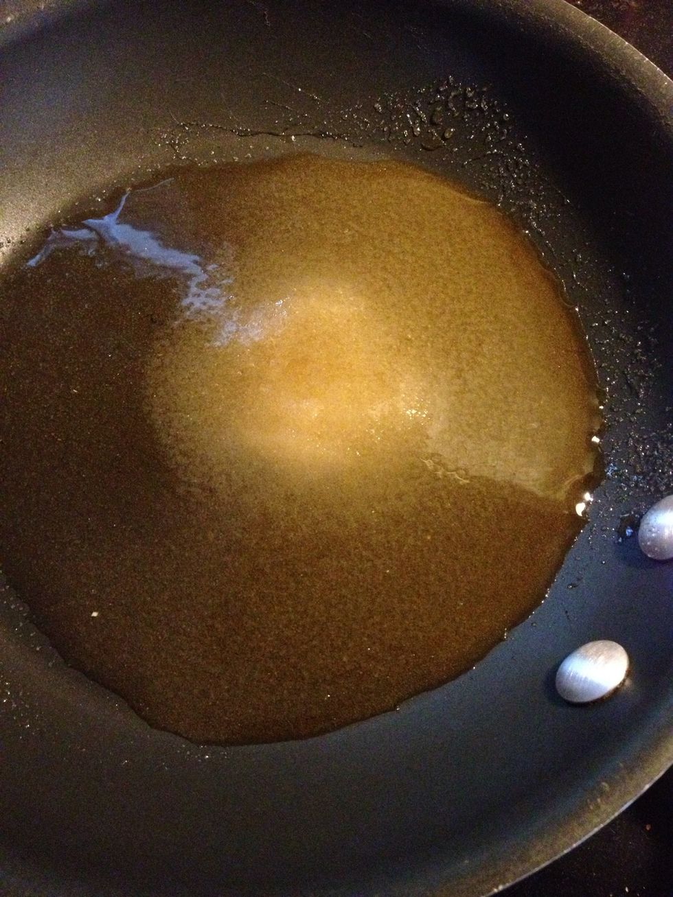 In a pan get rum, sugar, and Kyro syrup mix away low temp