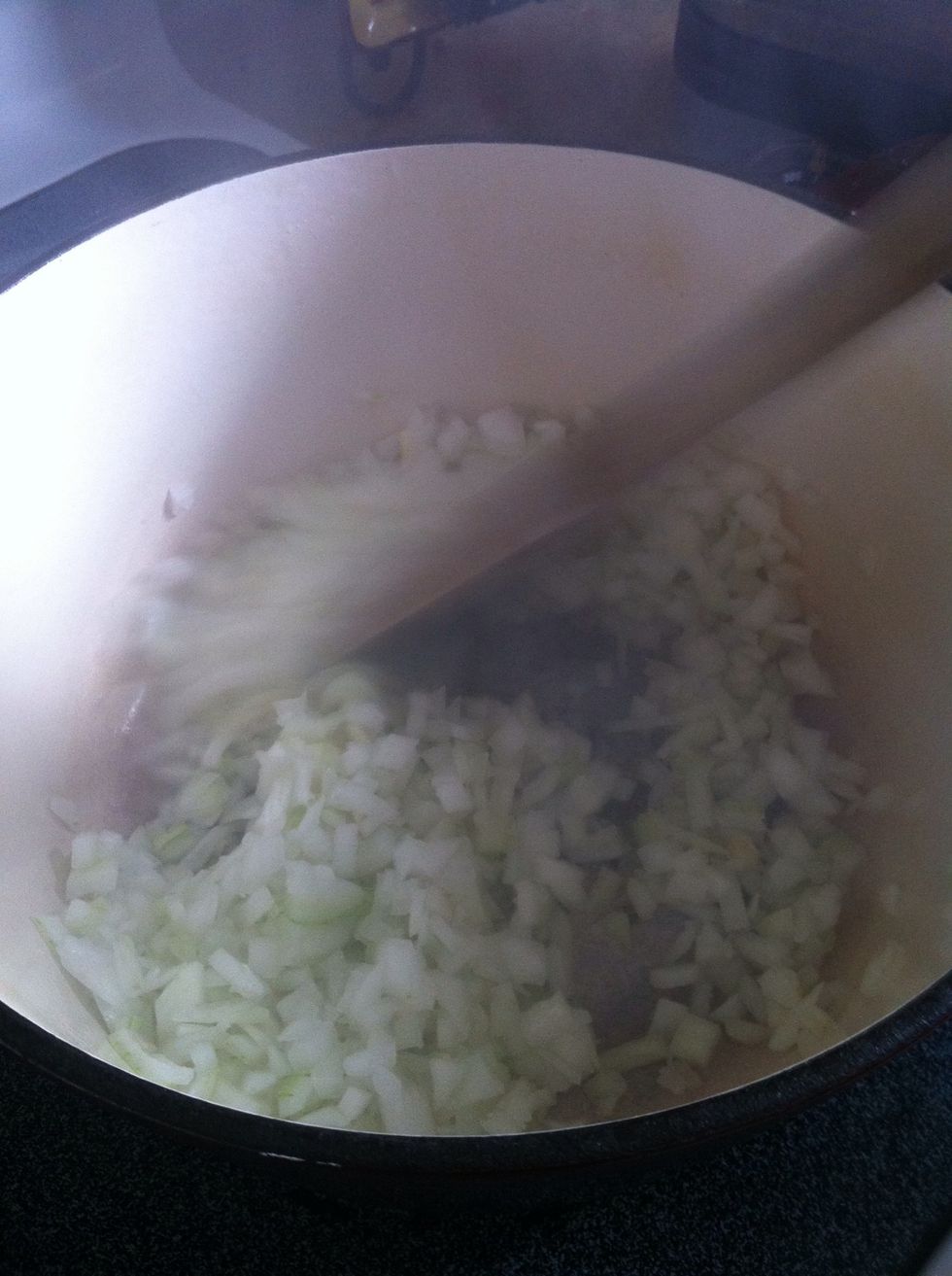 In a pot, saut\u00e9 the chopped onions on medium high heat....