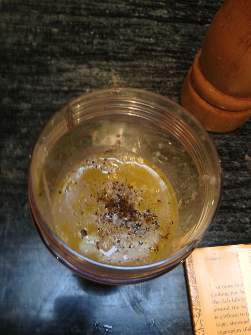 In a salad dressing shaker, or small bowl, combine the tahini, water, fresh parsley, fresh lemon juice, salt and pepper.