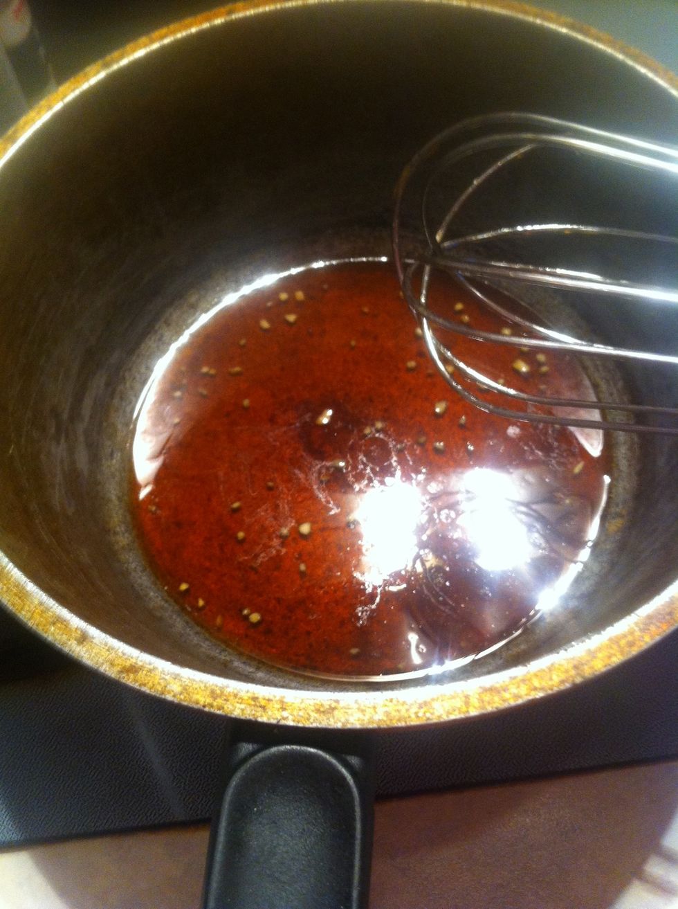 In a saucepan on medium heat, cook brown sugar, butter and honey until melted. Off the heat, whisk in the rest of the ingredients. Allow to cool for a few minutes.