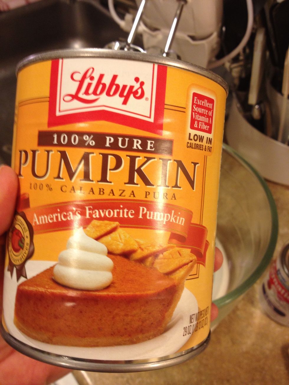In a separate bowl add 29 oz of pure pumpkin