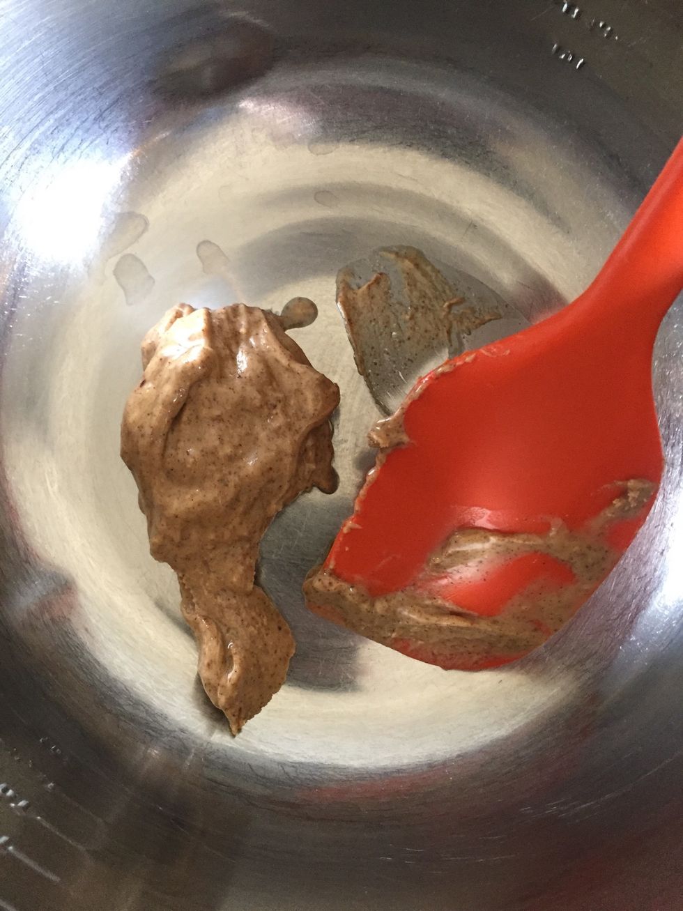 In a separate bowl add almond butter (can use a different but butter)