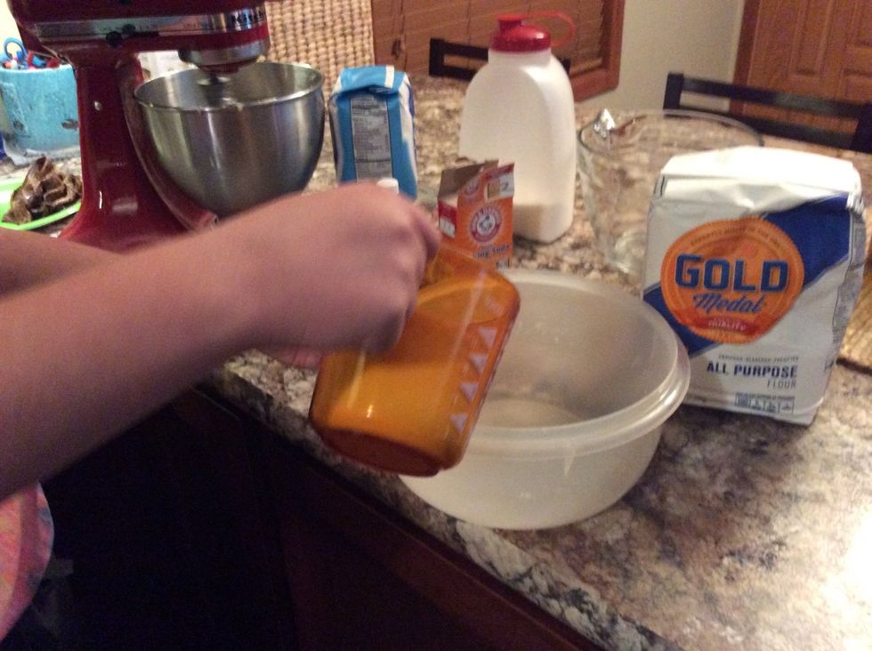 In a separate bowl add flour