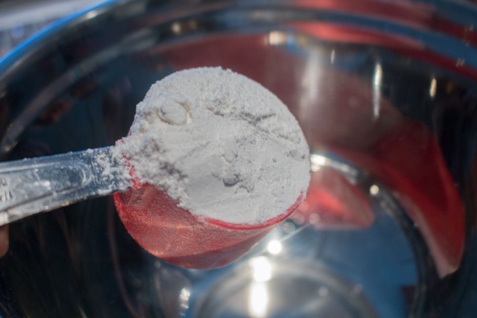 In a SEPARATE bowl, add flour