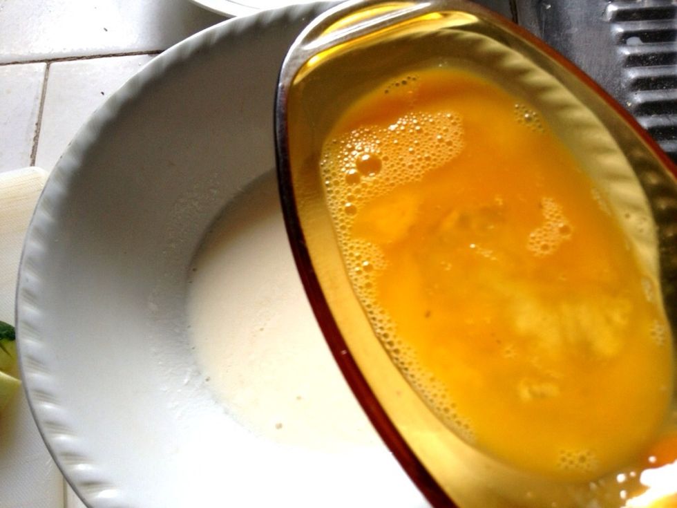 In a separate bowl,beat 1 egg plus 1/2 tsp of salt. After the buttermilk ready, add in the egg mixture to the buttermilk