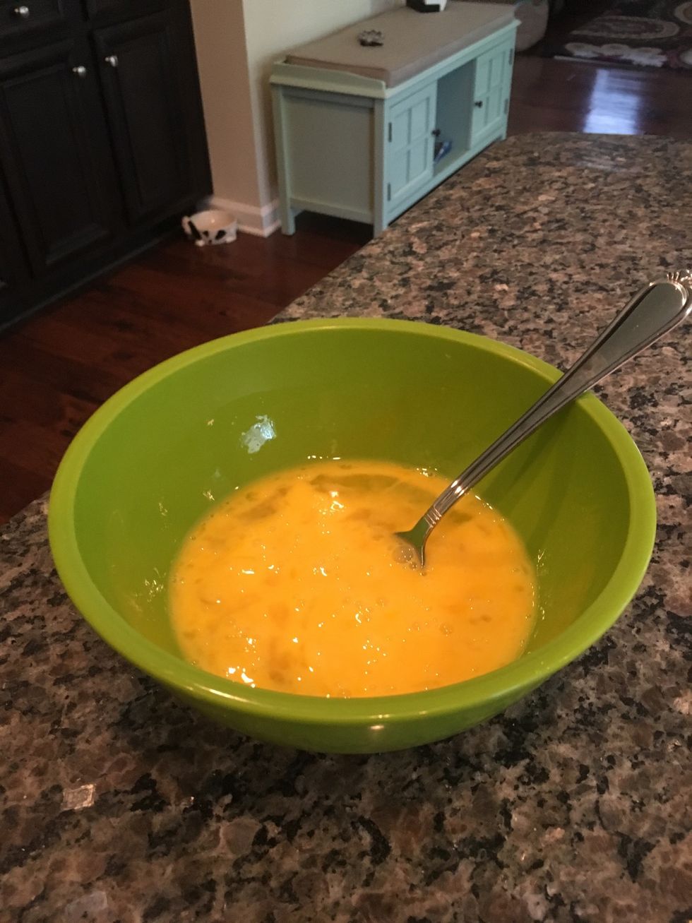 In a separate bowl beat 4 eggs wells.