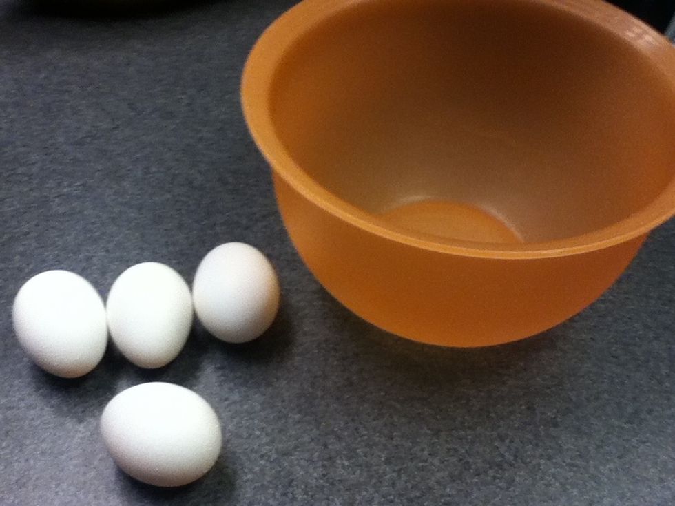 In a separate bowl beat together 4 eggs until they look like....