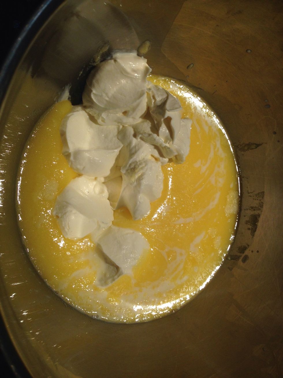 In a separate bowl combine all the butter and all the yoghurt