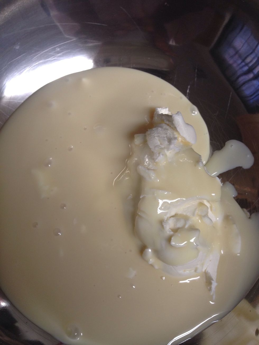 In a separate bowl, combine cream cheese & condensed milk