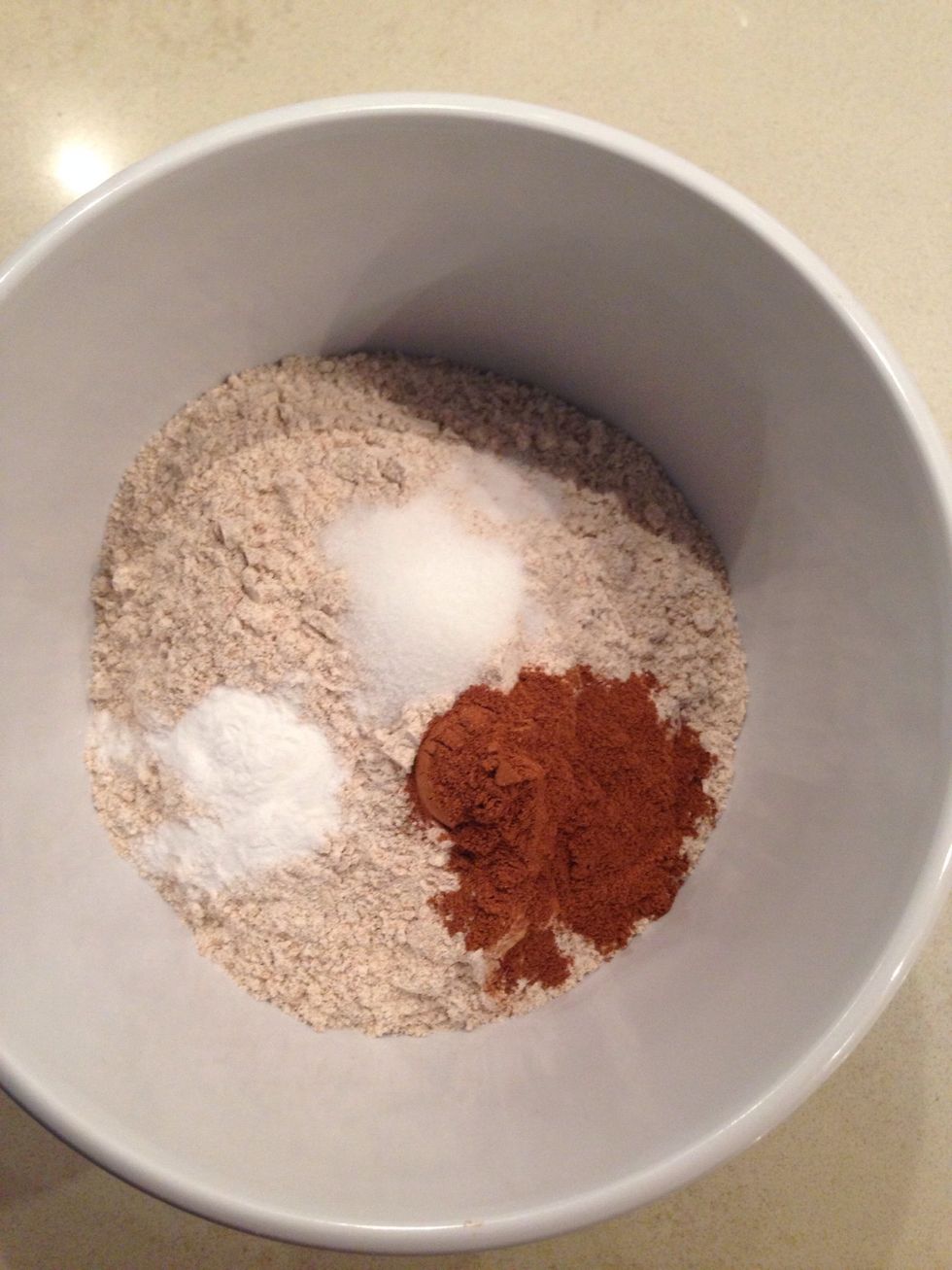 in a separate bowl combine flour, baking soda, salt, and cinnamon