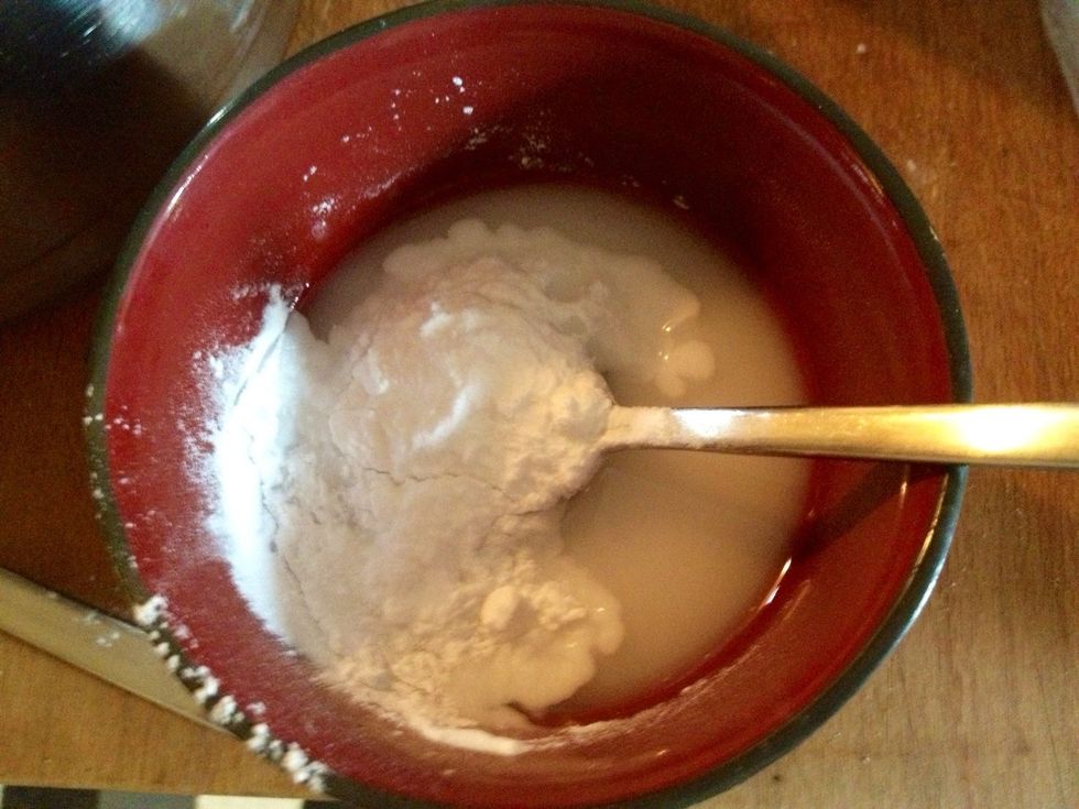In a separate bowl mix potato flour with some cold water.