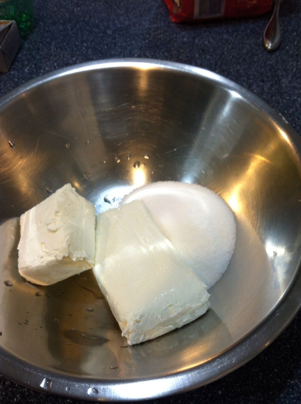 In a separate bowl mix the cream cheese and sugar by hand.