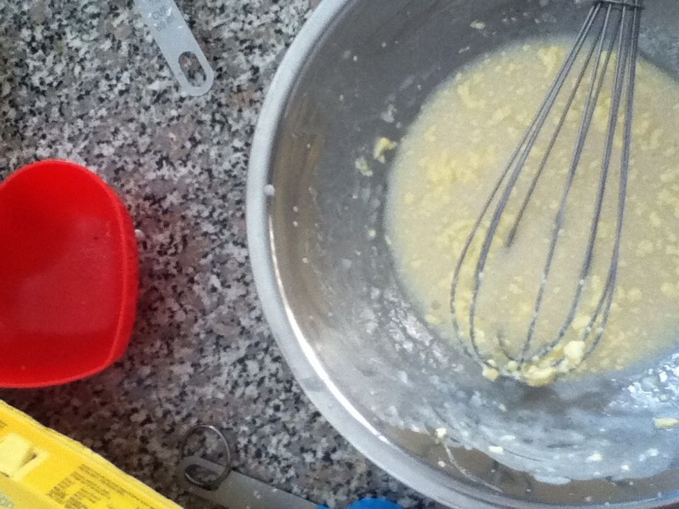 In a separate bowl mix the rest of your ingredients to form a wet mixture. Do not worry of the butter separates and does not combine properly.
