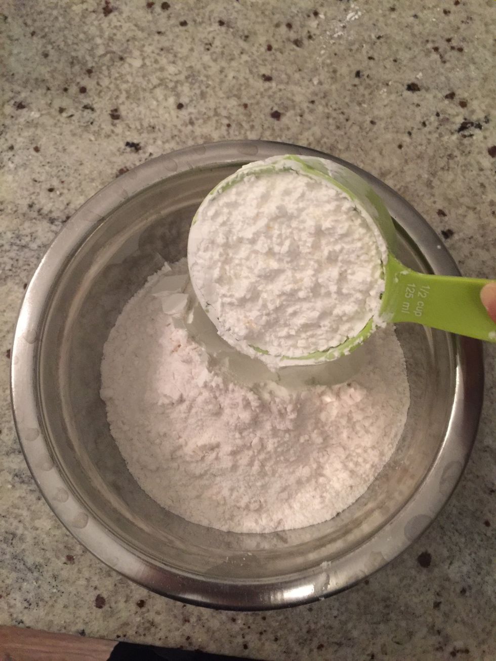 In a separate bowl mix the rice flour and corn starch