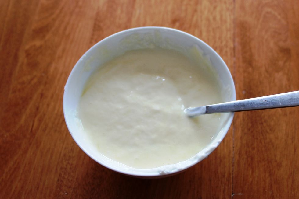 In a separate bowl, mix well the yogurt and the egg.