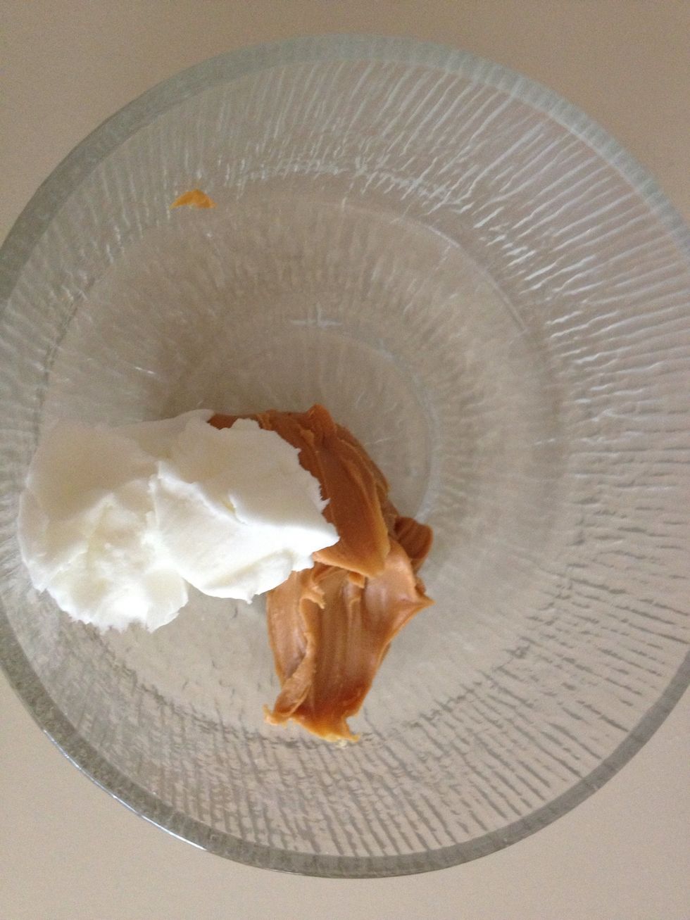 In a separate bowl, take the PB and shortening. You can use crunchy or creamy PB. I used creamy. Also, you can take more PB if you want a richer peanut buttery taste..